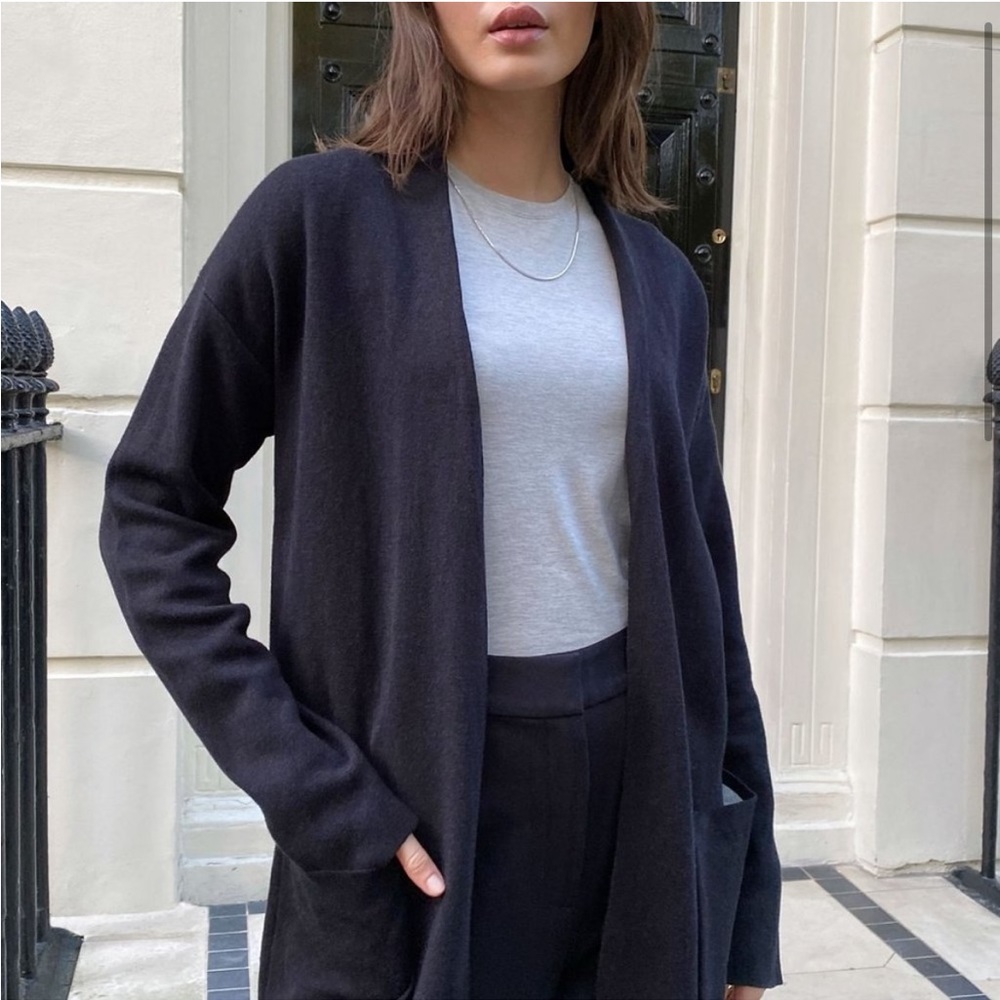 Aritzia Babaton Lance Long Line Wool Blend Cardigan Black / Grey size XXSmall - Picture 2 of 16